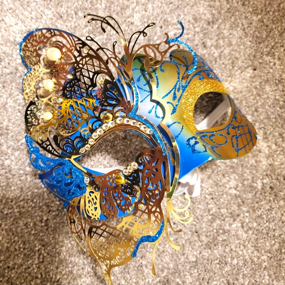 Blue and Gold Masquerade Mask